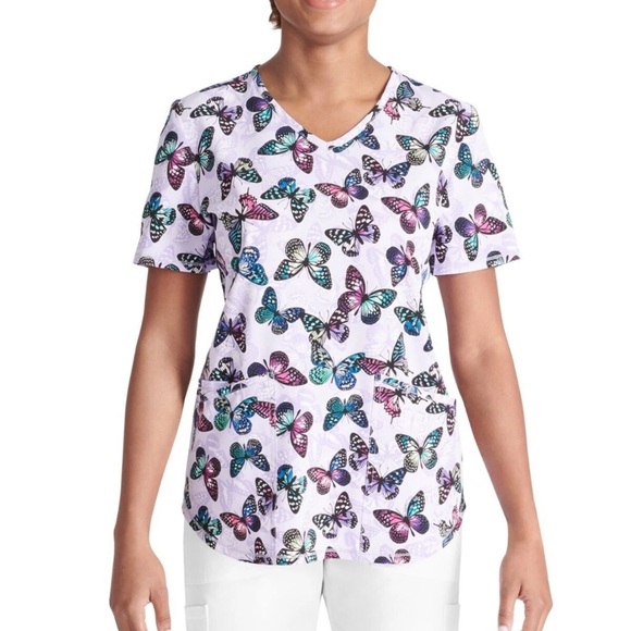 Butterfly Print Scrub Top - Picture 1 of 5